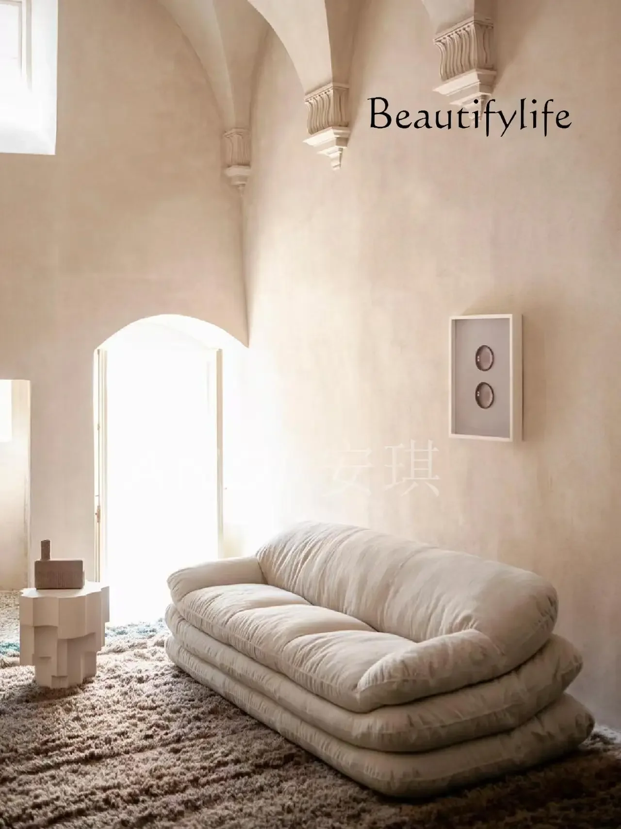 

XY Medieval Linen Fabric French Retro Sofa Small Apartment Straight Row Designer Lazy Wind Bed And Breakfast Sofa