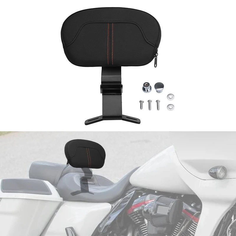 Motorcycle Black Front Driver Rider Backrest Pad Mounting For Harley Touring Street Glide Electra Glide Road King Special 09-22