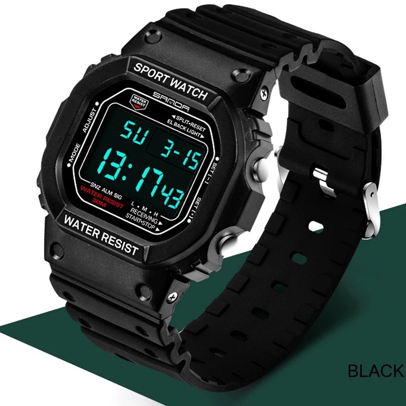 SANDA Fashion Fitness Running Outdoors Sports Men Watch 50M Waterproof LED Luminous Digital Military Luxury Men Wristwatch