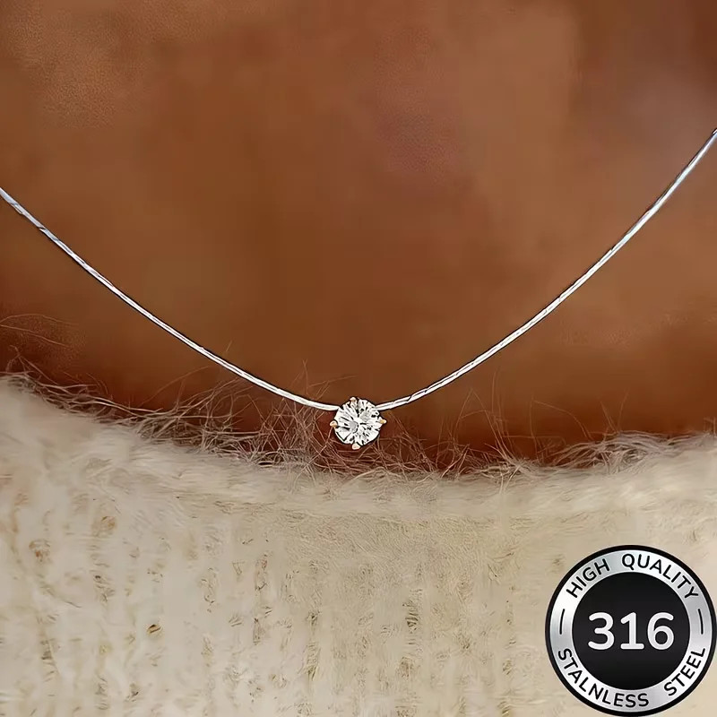 Edelstahl Vergoldete Zarte Minimalistische Zirkon-Halskette mit Anlaufschutz und Rundem Klarem CZ-Stein für Damen Accessoire – Detail 5