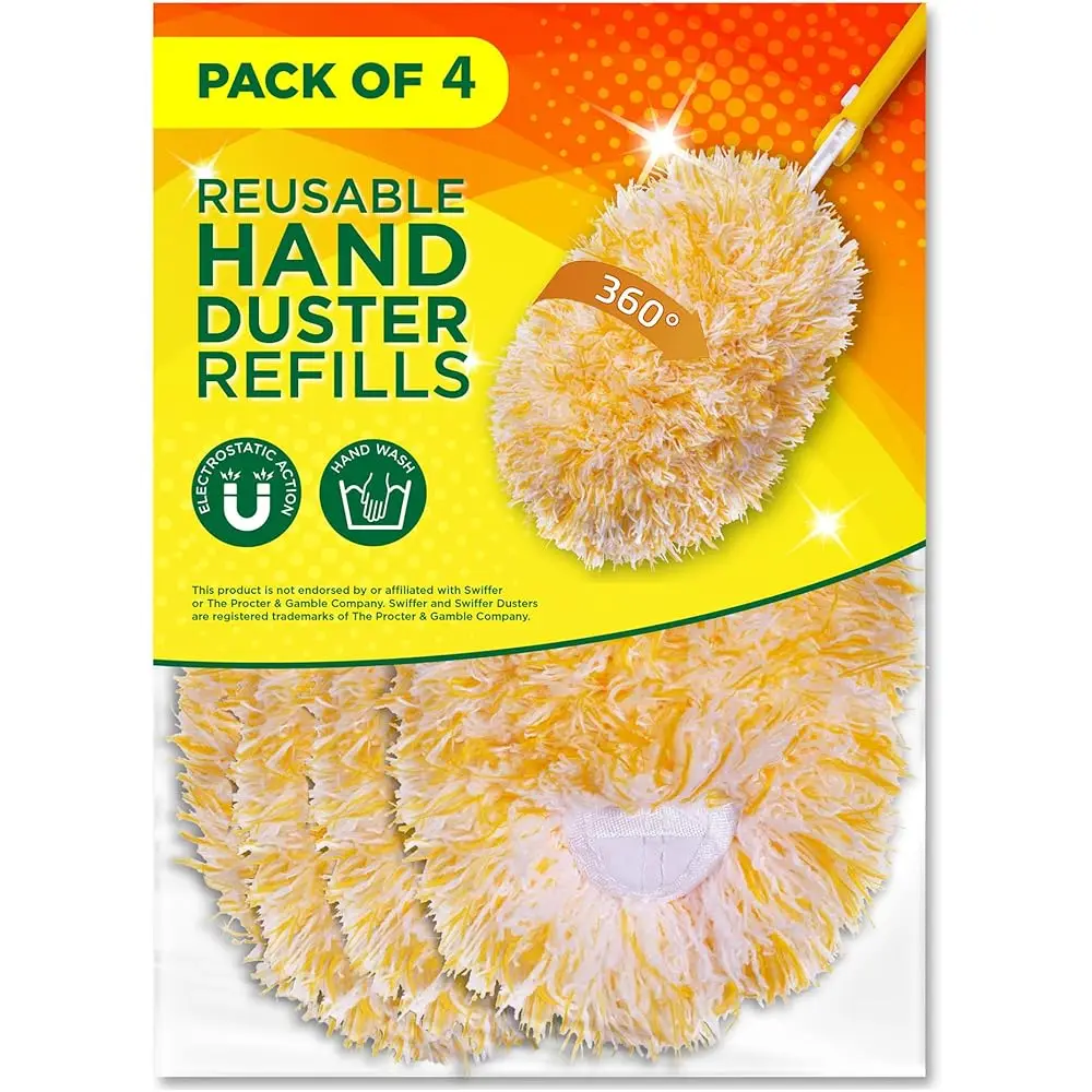 

Microfiber Reusable Refills for Swiffer Hand Duster, 360 Degree Dry Duster Heavy Duty Refills, 4-Pack (Handle is Not Included
