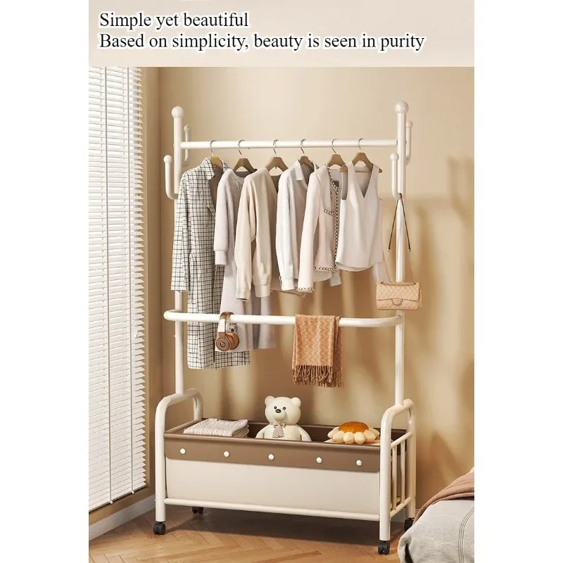 Floor-to-ceiling coat rack Bedroom drying rack Indoor household secondary net coat rack Movable storage clothes storage rack