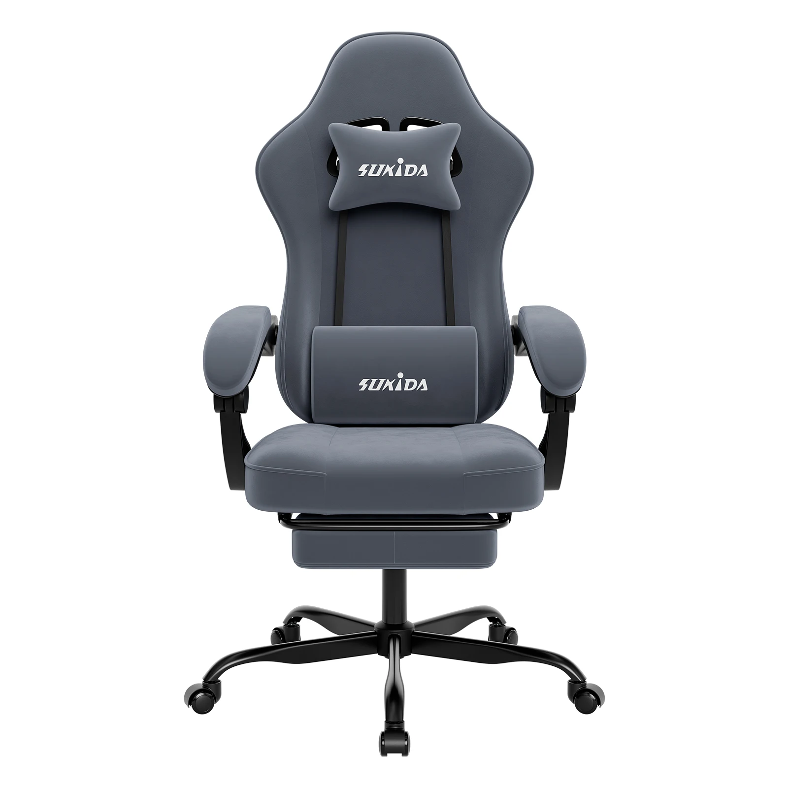 Krzesło gamingowe SUKIDA z podnóżkiem, krzesło PC w stylu krzesła wyścigowego, ergonomiczne krzesło biurowe z regulacją i podparciem lędźwiowym