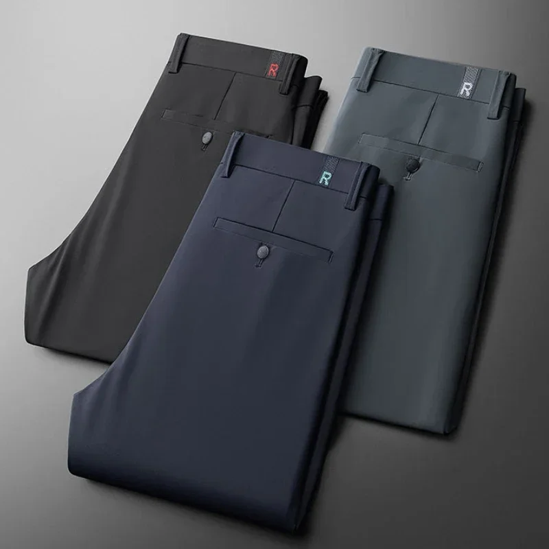 2024 New Thin Men Brand Business Causal Suit Pants Straight Slim Soft Fabric Trouser Spring Summer Elegant Popular Male Clothes Factory Bulk Wholesale Affordable Denim Pants, Casual Loose Washed Long Trousers Factory Wholesale Affordable Denim Pants
