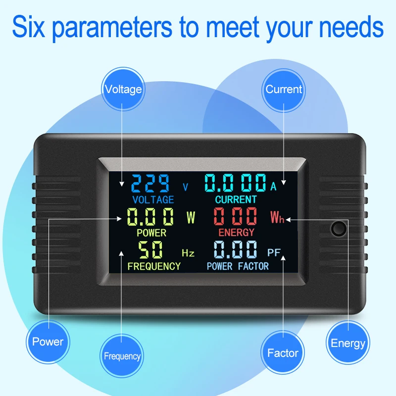 PZEM-022 VH Single-Phase 6in1 AC Volt Amp Meter Color Screen Frequency Power Factor Wattmeter Solar Power Meter KWH Energy