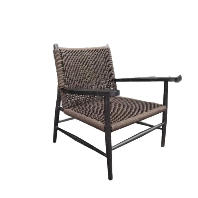 Balcony leisure area layout open-air balcony Nordic stainless steel rope sofa rattan chair backrest rattan chair