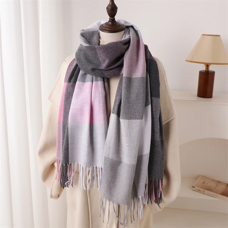 

Luxury Imitation Cashmere Scarf Women Plaid Handkerchief Warm Pashmina Female Shawl Pareo Soft Bufanda Scarves Stole