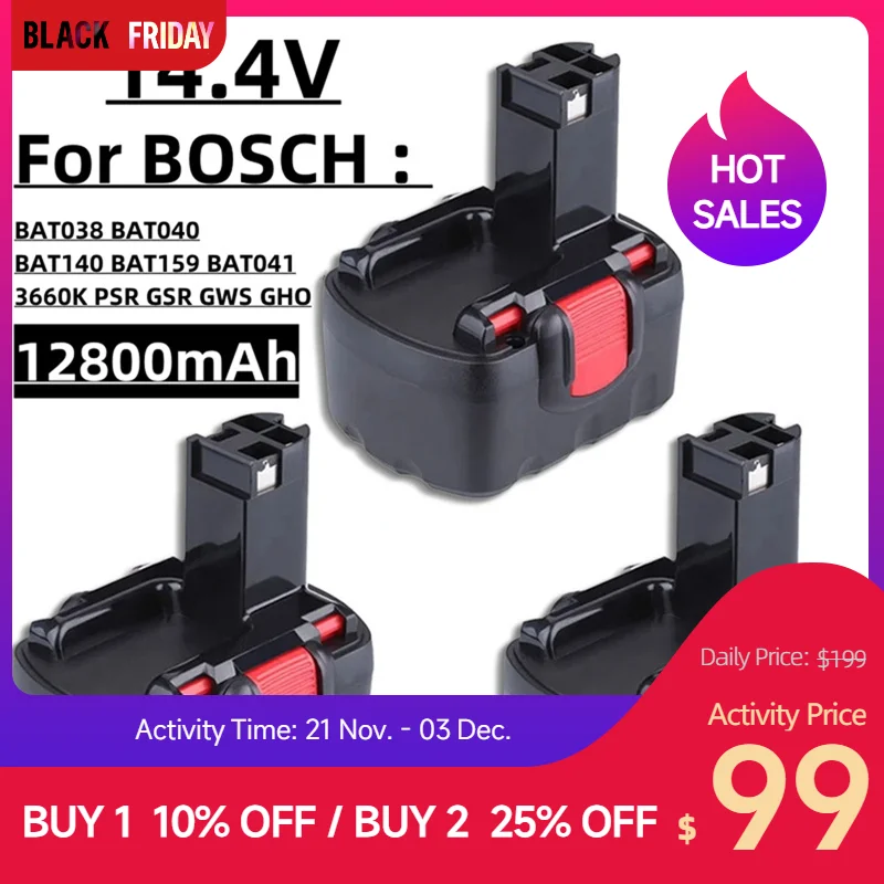 Bottool-Power Tool Battery for Bosch, 12800mAh, 14.4V, BAT038, BAT040, BAT140, PSR 14.4VE-2, GSR 14.4V, GDS , 35614,BAT041