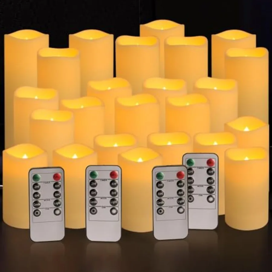 Set of 24 Waterproof Outdoor Flameless Candles, LED Candles with 4 Remote and Timer, H 4