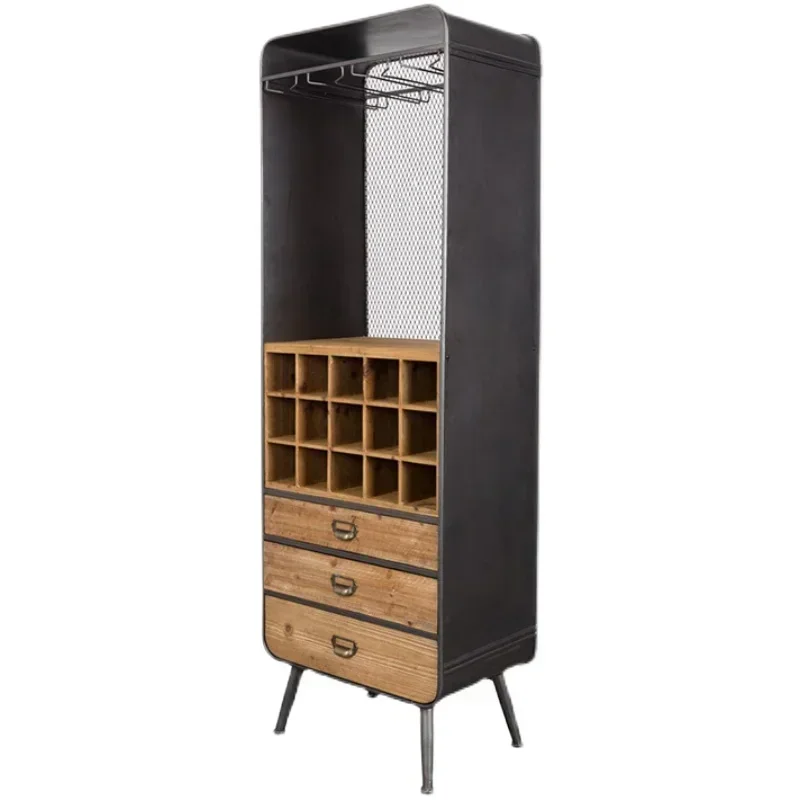 Solid wood industrial wine cabinet locker goblet upside down household wine rack KTV bar red wine plaid cabinet