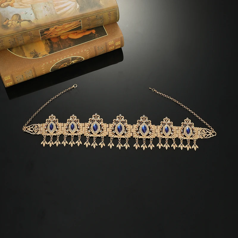 Classic Moroccan Style Luxury Crystal Rhinestone Metal Head Chain Algerian Bride Wedding Boutique Jewelry