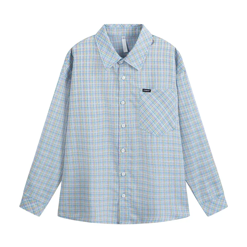 Plaid Shirt Women Lady Tops and Blouses Y2K Vintage Long Sleeve Shirts Womens Designer Clothing Luxury Clothes Office Wear Women