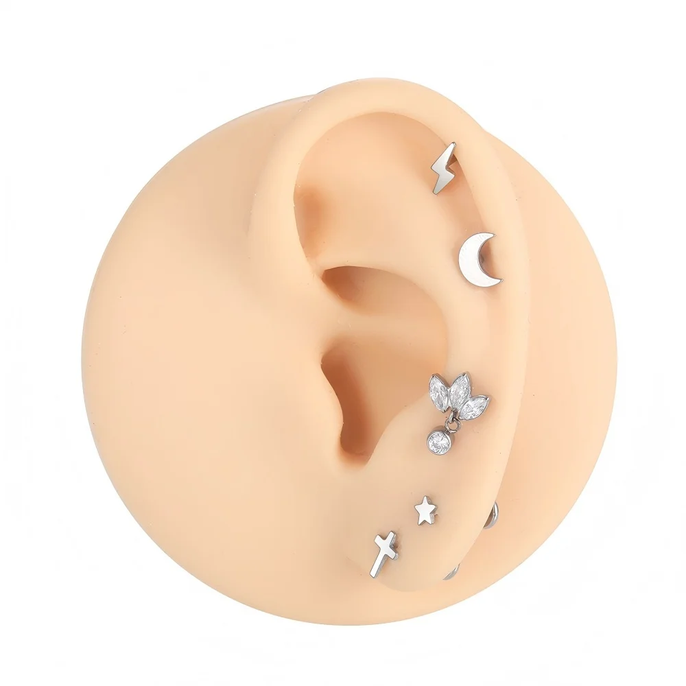 ASTM F136 التيتانيوم ثقب الأنف 16 جرام البرق مسمار ثقب الزنمة محارة الغضروف اللولب أقراط Labret مجوهرات