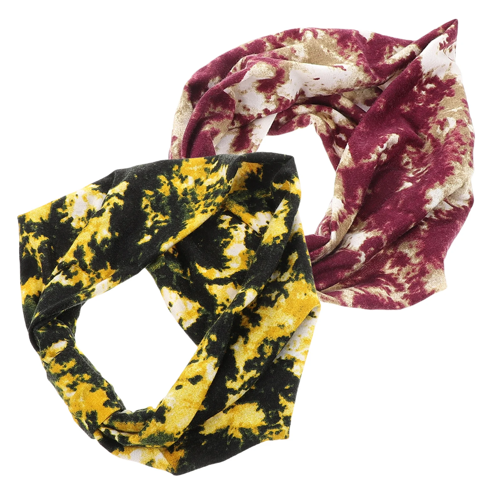 

2pcs Yoga Headband Elastic Sweatbands Women Polyester Cotton Adjustable Wide Band Fitness Running Boho Turban Tie Dye Print