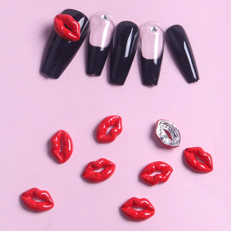 TSZS dijes de uñas de labios rojos Sexy, joyería DIY, decoraciones de Arte de aleación 3D Nial, accesorios Kawaii de manicura de moda, 10 piezas por lote