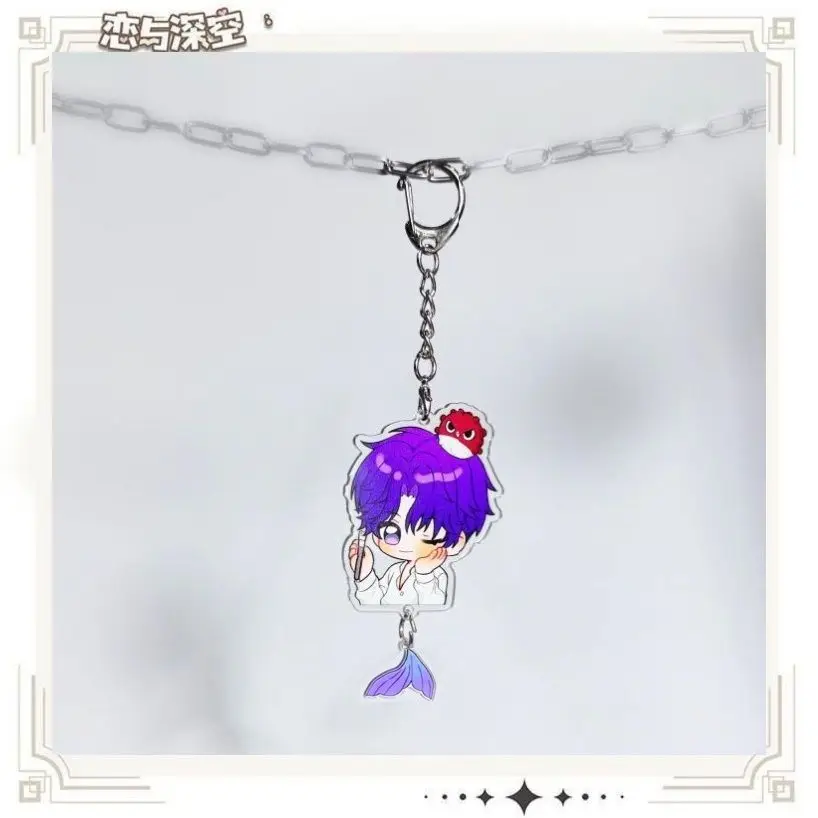 أنيمي الحب و Deepspace Caleb Sylus Xavier Zayne Rafayel الشكل الملونة سلسلة مفاتيح مصنوعة من الأكريليك على ظهره قلادة الكرتون هدية عيد الميلاد