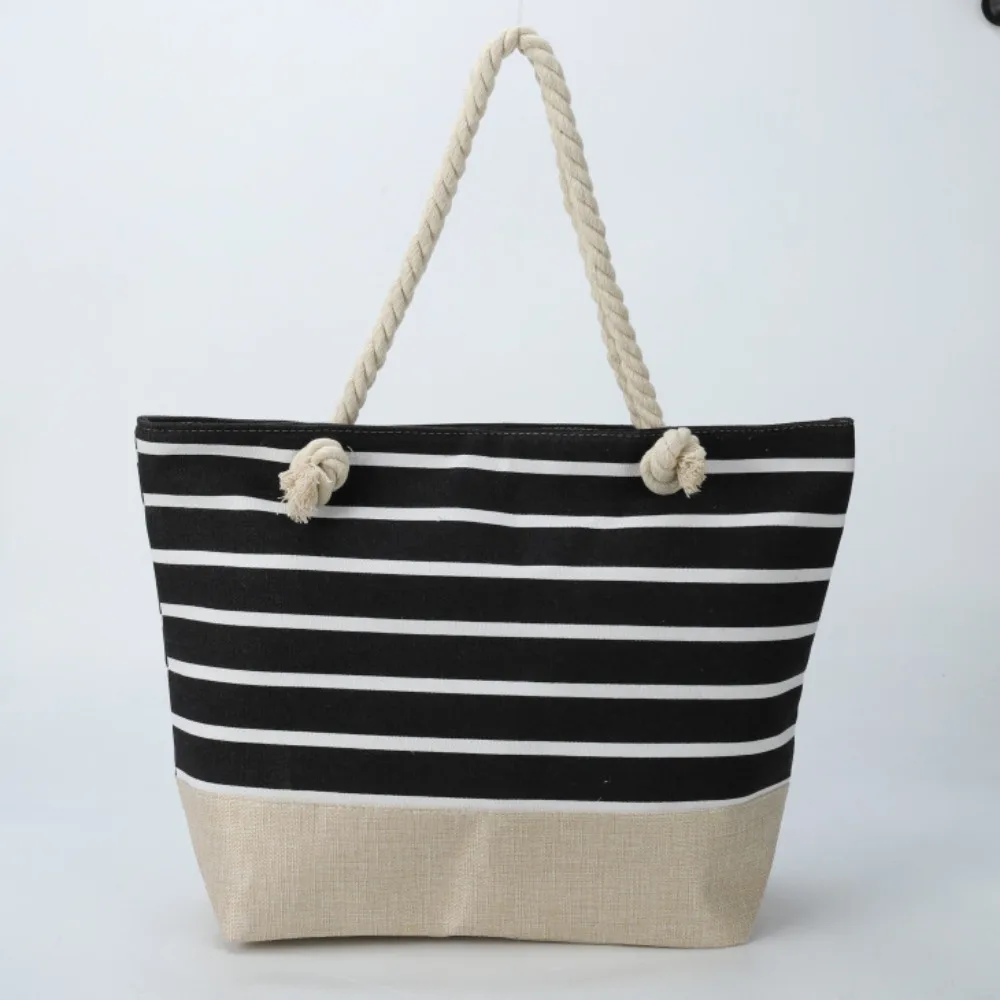 

Пляжная сумка-тоут в полоску, большая вместительная холщовая сумка через плечо, складная дорожная сумка на молнии для путешествий, работы, пляжа, спортзала, магазина