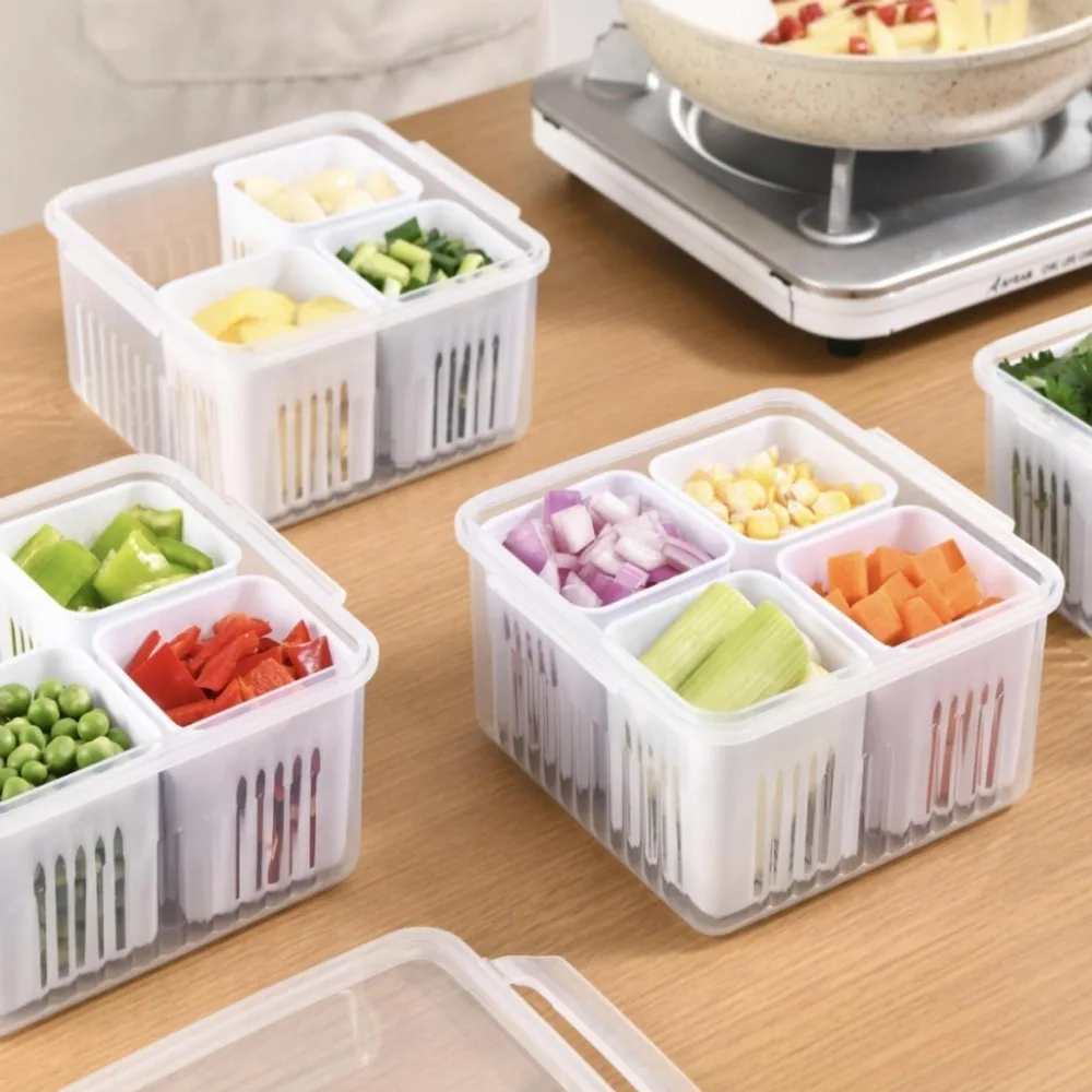 Double-layer Garlic Preservation Box Transparent Four/Six Grids Onion Ginger Storage Container Household Multi-function