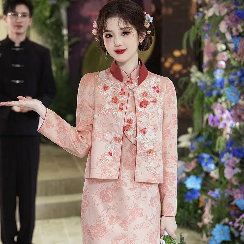 

Обручальное платье Cheongsam, новый китайский стиль 2024, свадебное платье, наряд для леди и невесты, элитная семейная обувь для посещения