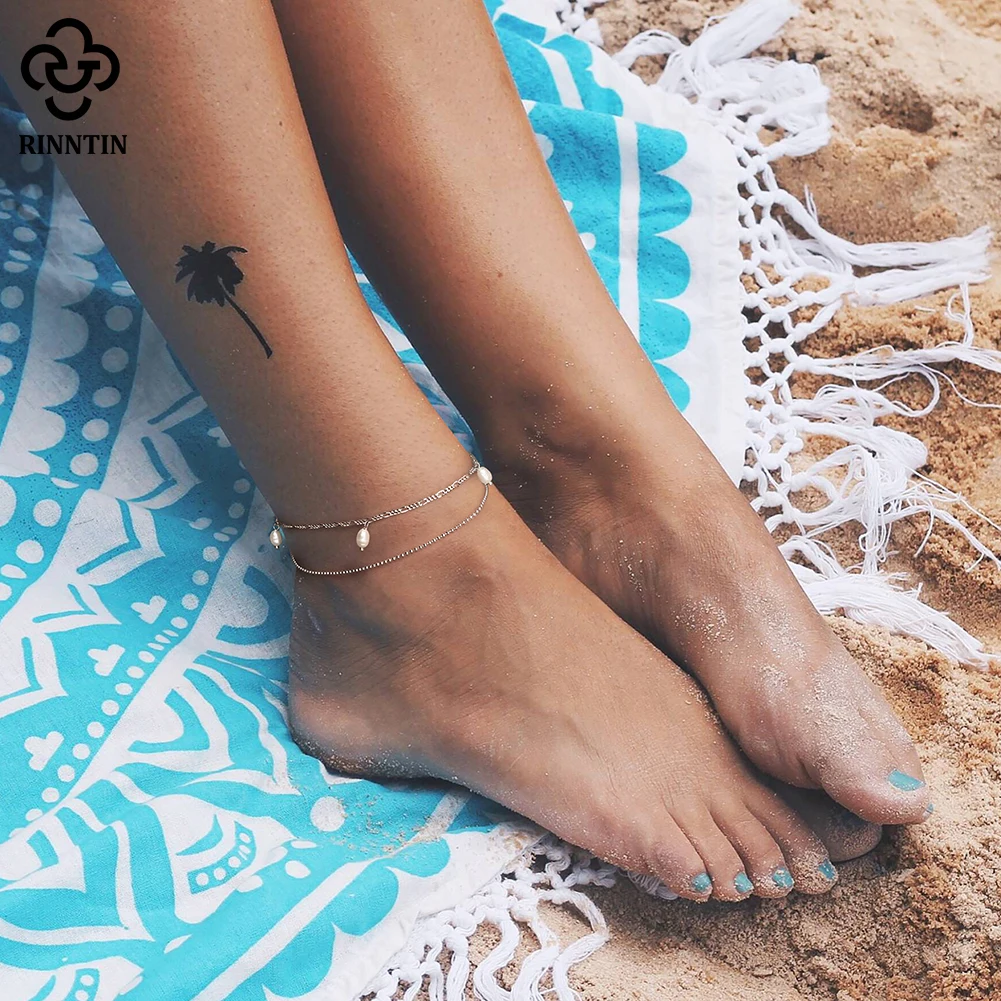 

Rinntin 925 Sterling Silver Layered Ball Chain&Figaro Chain Anklet for Women Summer Fashion Ankle Chain Straps Jewelry SA41