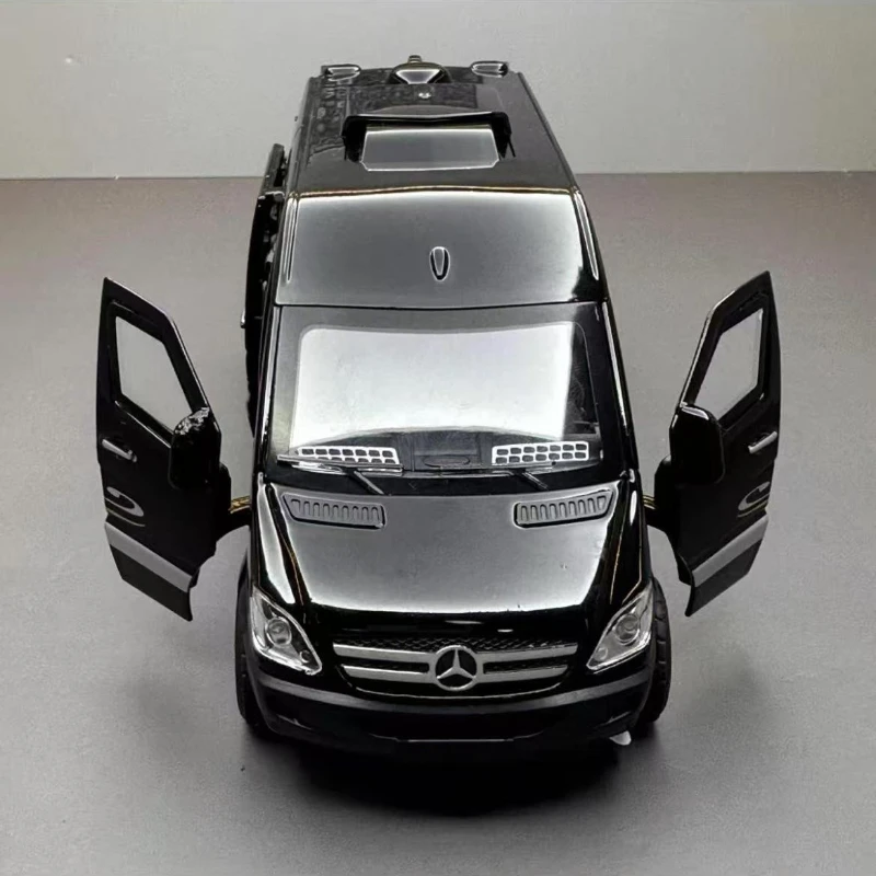 1:32 Mercedes Benz Sprinter MPV Odlewany Model Samochodu Metalowy z Światłem i Dźwiękiem, Napęd Pull Back, Zabawka ze Stopu Metali, Kolekcja na Prezent A410