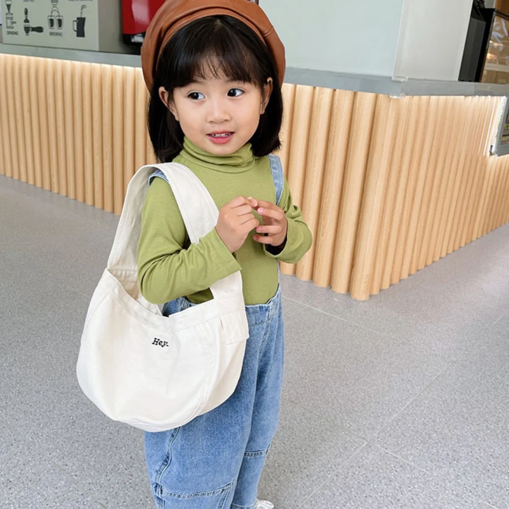 Korean Spring Autumn Kids' Bags Solid Color Cotton Crossbody Bags For Girls Boys Shoulder Bag With Letter Children's Bag