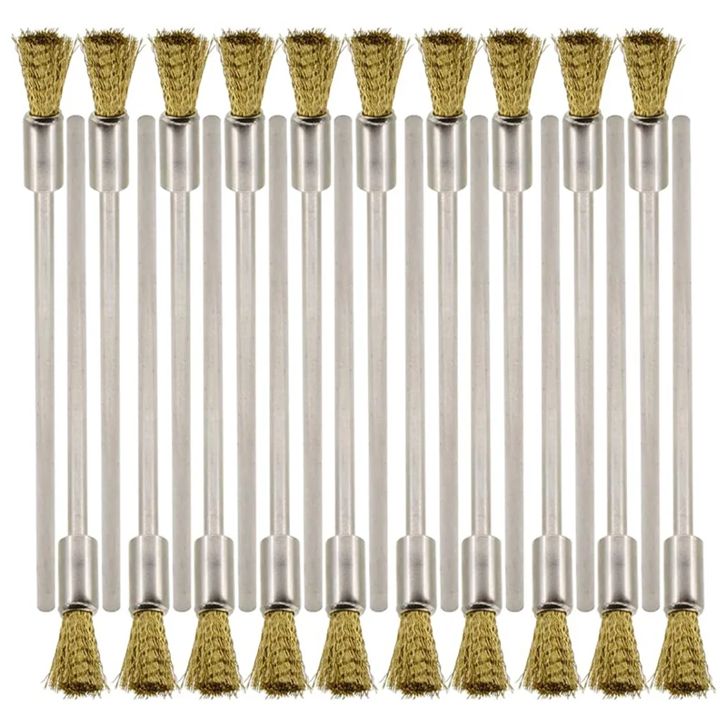 20PCS Brass Wire Brushes With Extended Handle - Metal Rust Removal, Polishing, Cleaning - 6Mm Diameter Easy Install-AT30