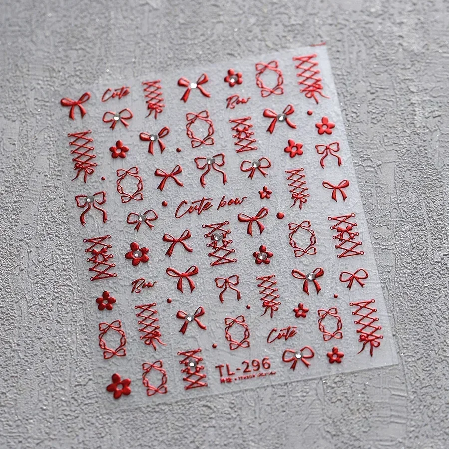Shiny Bowknot Pink & White 5D Nail Art Sticker Set