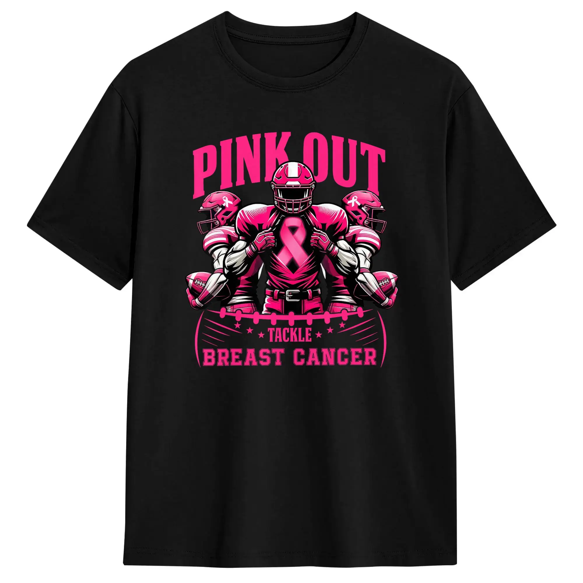 Men's T-Shirt Pink Out Tackle Breast Cancer Awareness Football Pink Ribbon Funny Cotton Tees Short Sleeve  T Shirts Round Neck