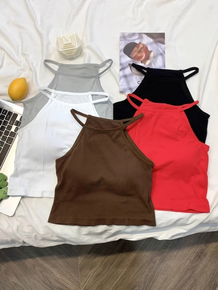 

Модный жилет на бретелях с нагрудной подушечкой, весенняя внутренняя и верхняя одежда для похудения, сексуальный универсальный топ для девочек, красивый женский Clo...