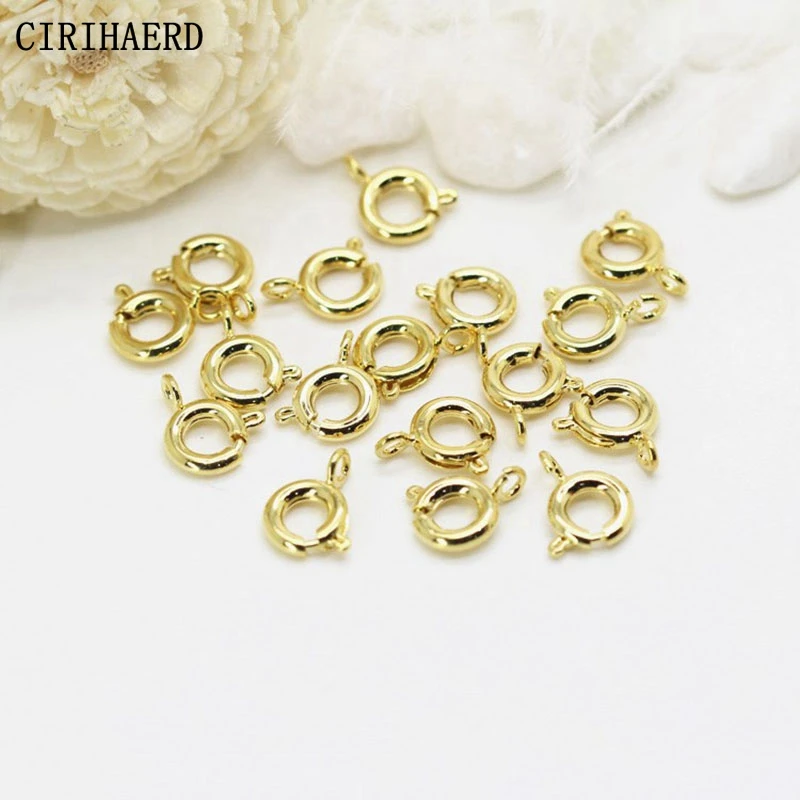 5.5/6/7/12/15mm 14k Real Gold Plated Round Spring Clasps DIY Jewelry Accessories Necklace Bracelet Supplies Closing Buckle