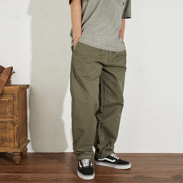 Heavy loose wide casual pants men pure cotton wash fashion lazy silhouette version conical small straight daddy pants