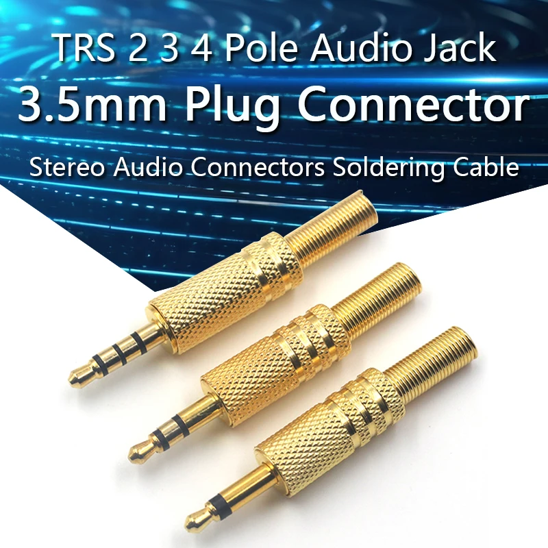 3.5mm TRS 2 3 4 Pole Audio Jack Replacement Stereo Headphone Repair Male Plug 3.5mm 1/8″ Stereo Audio Connectors Soldering Cable