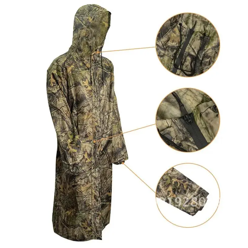 

Camouflage Long Raincoat for Men Tactics Camo Waterproof Poncho Woman Rain Coat Clothing Conjoined Cover Hiking Against Fishing