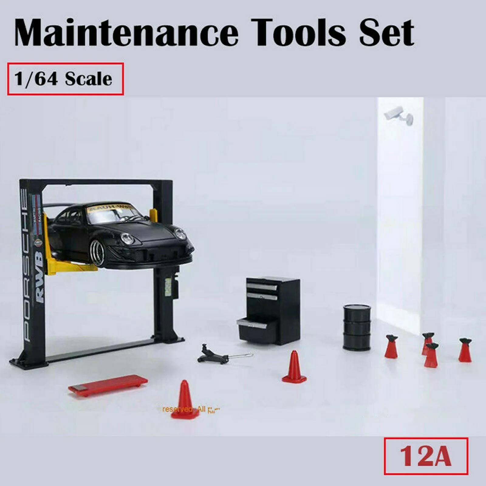Diorama Conjunto de Ferramentas de Manutenção de Garagem Modelo Abs Modelo de Exibição de Carro Kits de Ferramentas de Reparo Decoração de Cenário de Simulação 12 Peças 64