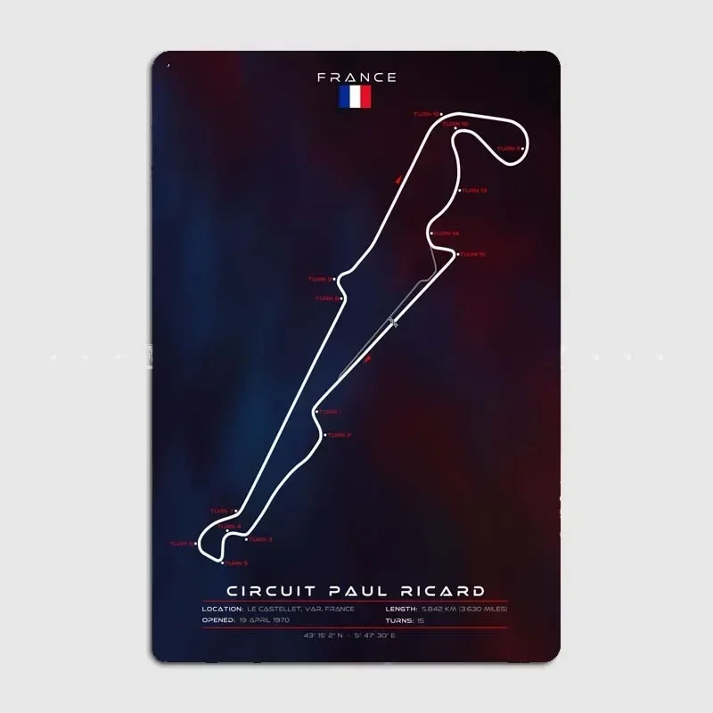 Circuit Paul Ricard， Richard Theme Metal Tin Plaque Sign for Wall Decor Anywhere Vintage Style High Quality