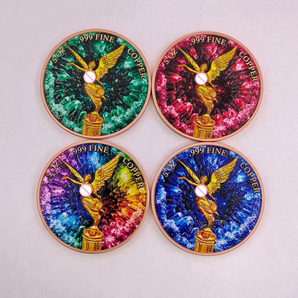 5 OZ .999 Pure Copper Colorful Crystal Geode Winged Angel Commemorative Medal Collectible Coin Home Decor Souvenir Gift