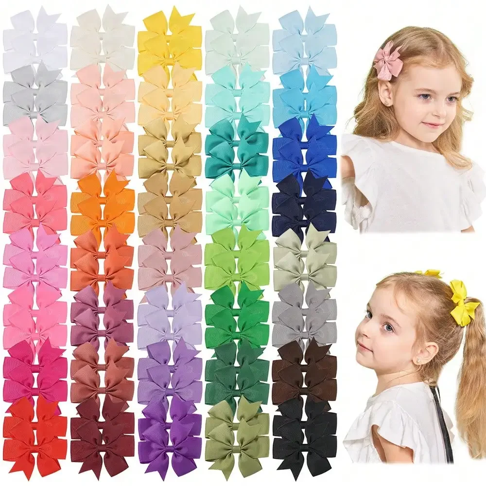 

60pcs 2.5'' Grosgrain Ribbon Bows Hair Clips for Baby Girls Cute Pinwheel Toddler Hairgripes Headwear Hair Accessories Wholesale
