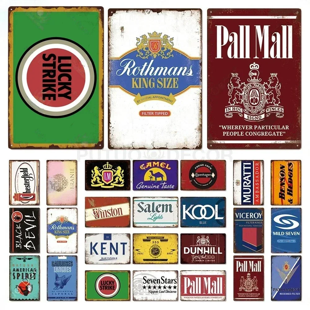 Vintage Tin Signs Decor Tobacco Brand Metal Posters Retro Interior Wall Decoration for Man Cave Living Supermarket Store