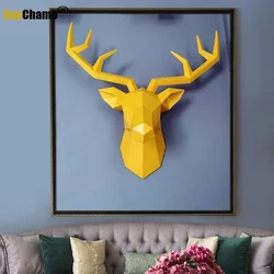 Large Size 4 Color Geometry 3D Animal Deer Head Wall Decoration Resin Skull Decor Creative Modern Art Hanging Statue Decore