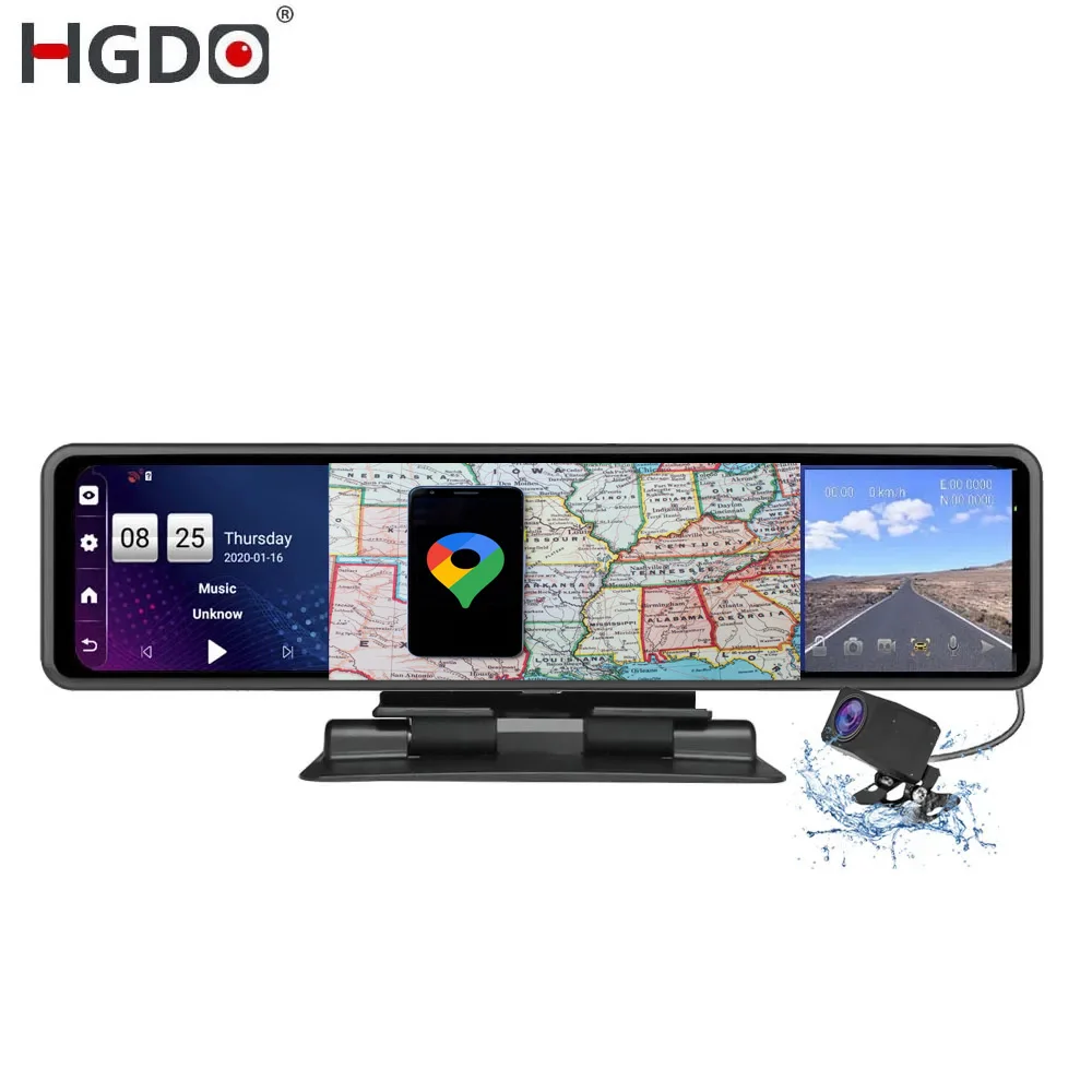 

2021 HGDO 12" IPS Room Mirror Recorder GPS Navi ADAS WIFI Rear view mirror 3 in 1 Android video Car DVR Parking Sensor Dash Cam