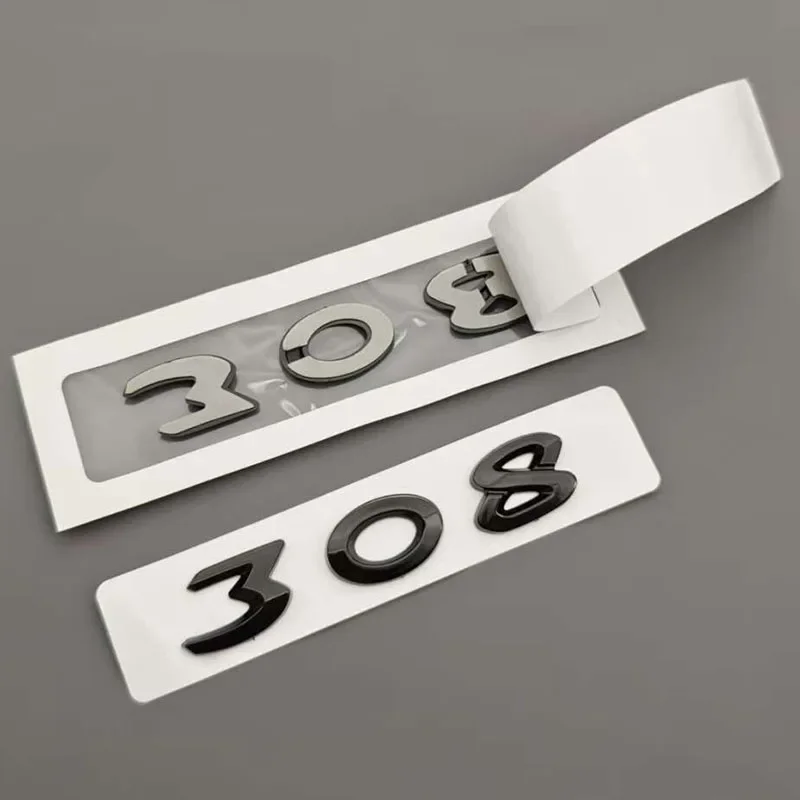 3D ABS Car Badge New 308 Letters Logo Emblem Chrome Black Auto Rear Trunk Decal Sticker Accessories For Peugeot 308 SW GT Line
