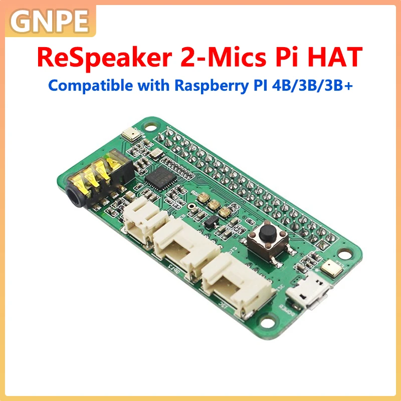 ReSpeaker 2-Mics Pi HAT V2.0 intelligent voice recognition compatible with Raspberry PI 4B/3B/3B+