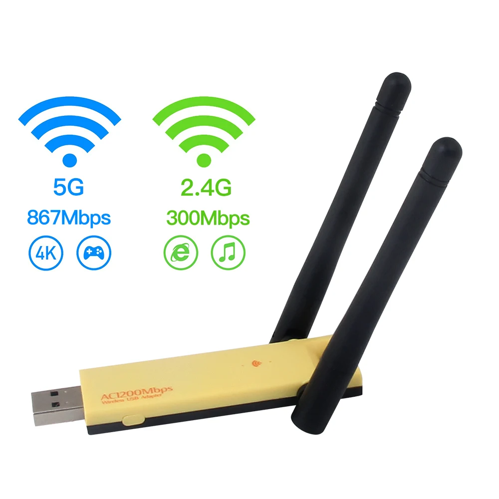 AC1200 USB3.0 WiFi Adapter Realtek 8812 Chip Dual Band 2.4G/5GHz Wireless Network Card 1200Mbps for Win 10/11 Desktop Laptop PC