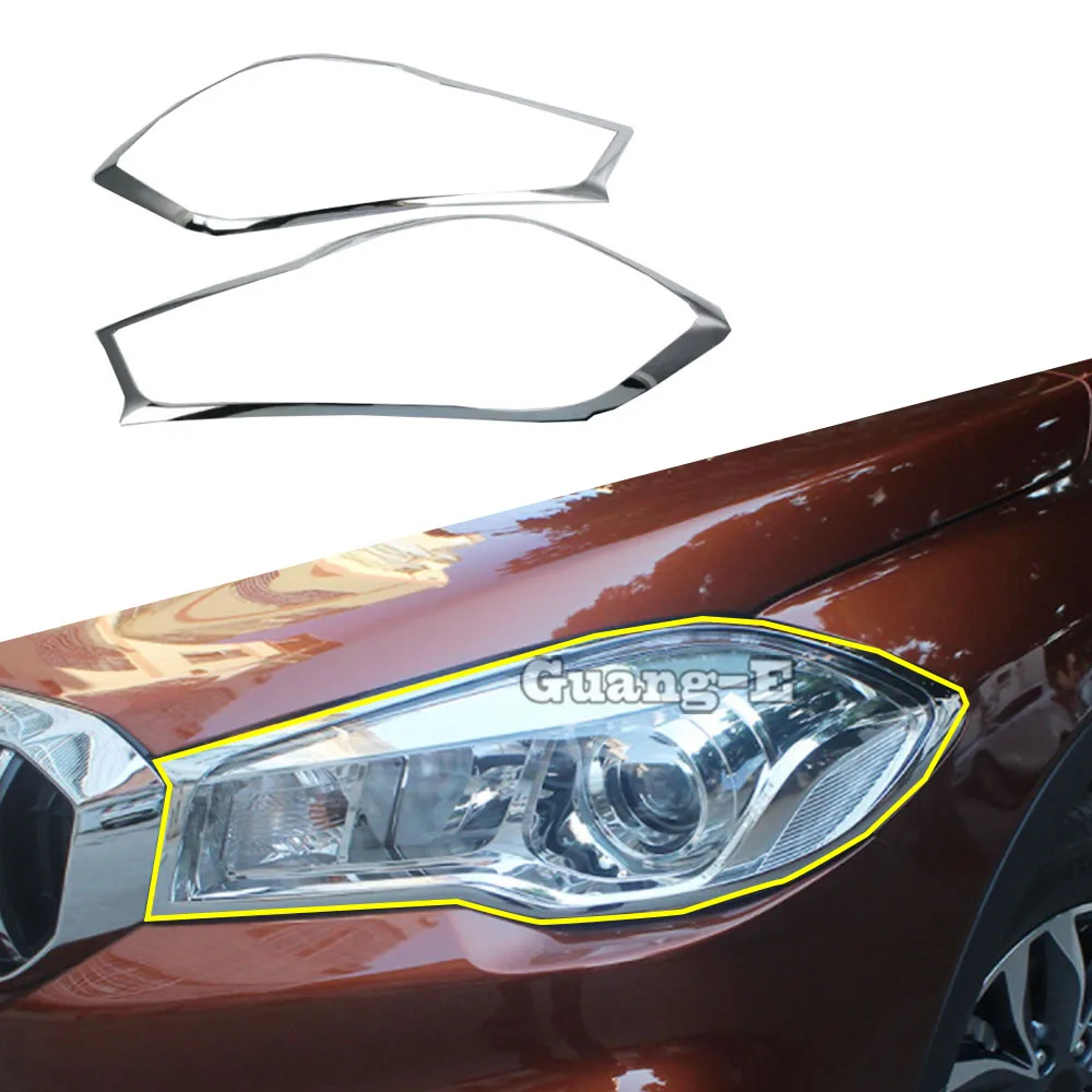 

For Suzuki S-Cross SCross SX4 2017 2018 2019 2020 2021 Car Cover Eyebrow Detector ABS Chrome Front Head Light Lamp Trim Frame