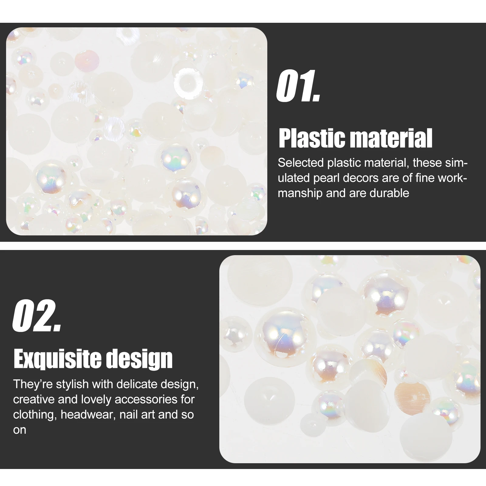 

2pcs 2 Packs Semicircle Diy Hairpin Ornaments Crafts Plastic Accessories Durable Pearl Decors Creative Clothing Nail Art Charms