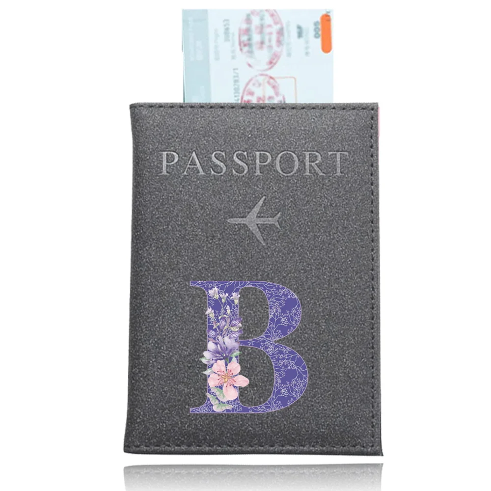 Airplane Travel Passport Cover Unisex Passport Credit Card Holder UV Printing Purple Flower Series Business Card Passport Wallet