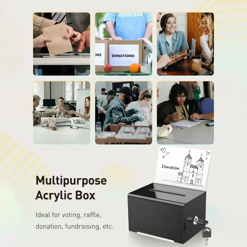 Plastic Container With Lock and Sign Holder Suggestion Box Acrylic Solid Donation Box Durable Tip Jar School