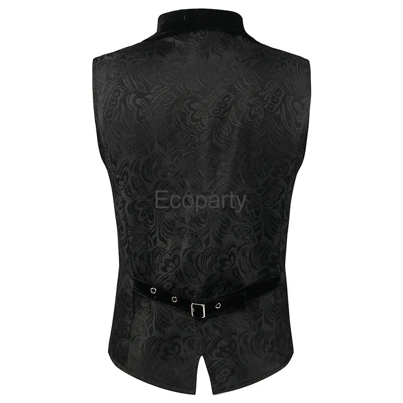 New Men\'s Medieval Vintage Jacquard Vest Steampunk Gothic Waistcoat Blac Single Breasted Renaissance Costume Male