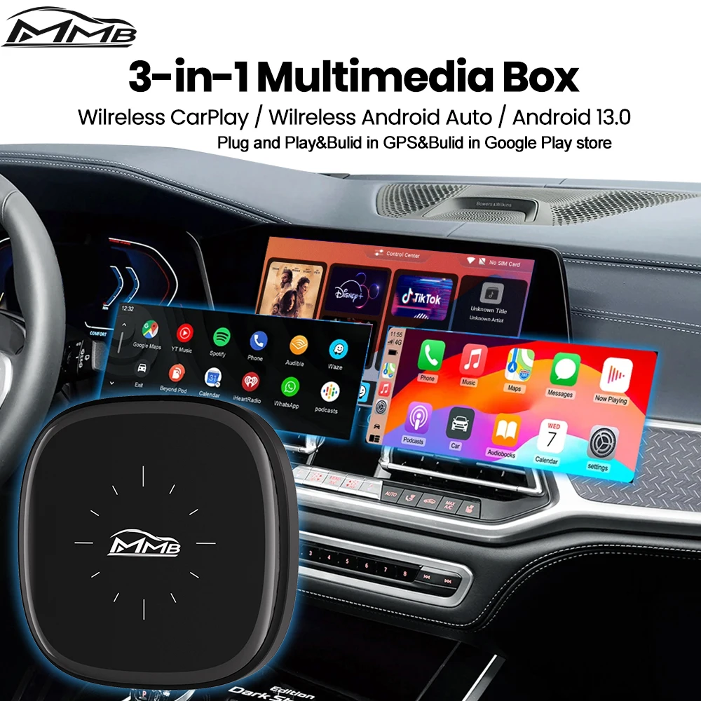 

MMB Max Smart Box 3in1 Android Auto Wireless CarPlay AI Box Android13 4G SIM Card For Carplay Youtube Netflix Car Multimedia